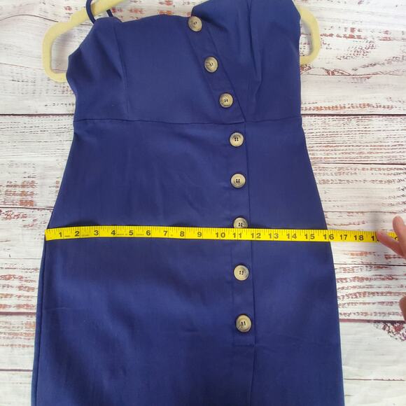 She + Sky Navy Babydoll Sundress Size M Button Accent Zip Back Slit Front NWT - Picture 10 of 12